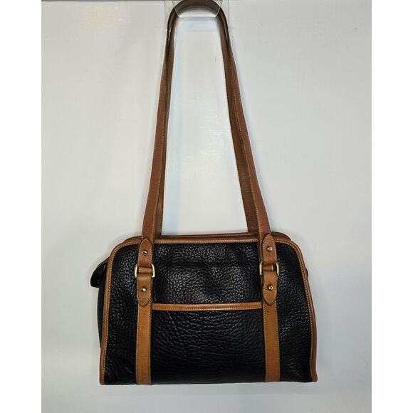 Vintage Dooney & Bourke USA Black Tan AWL Leather Shoulder Bag Tote Purse - Picture 4 of 16